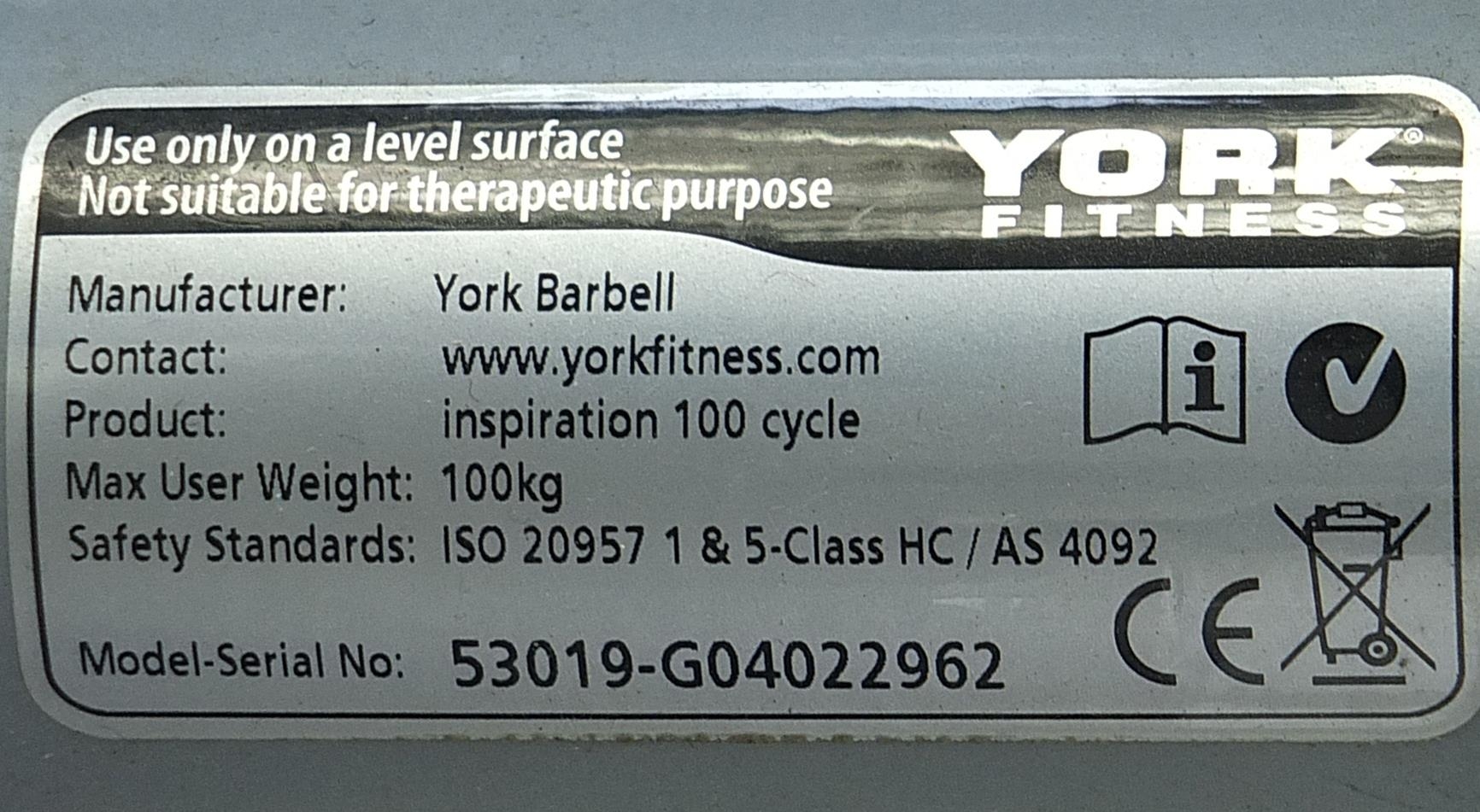 York Fitness Inspiration 100 exercise bike - Image 3 of 3