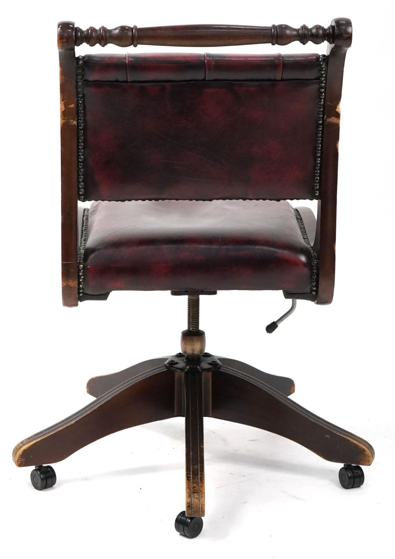 Mahogany framed captain's chair with oxblood leather button back and seat, 92cm high - Bild 3 aus 3