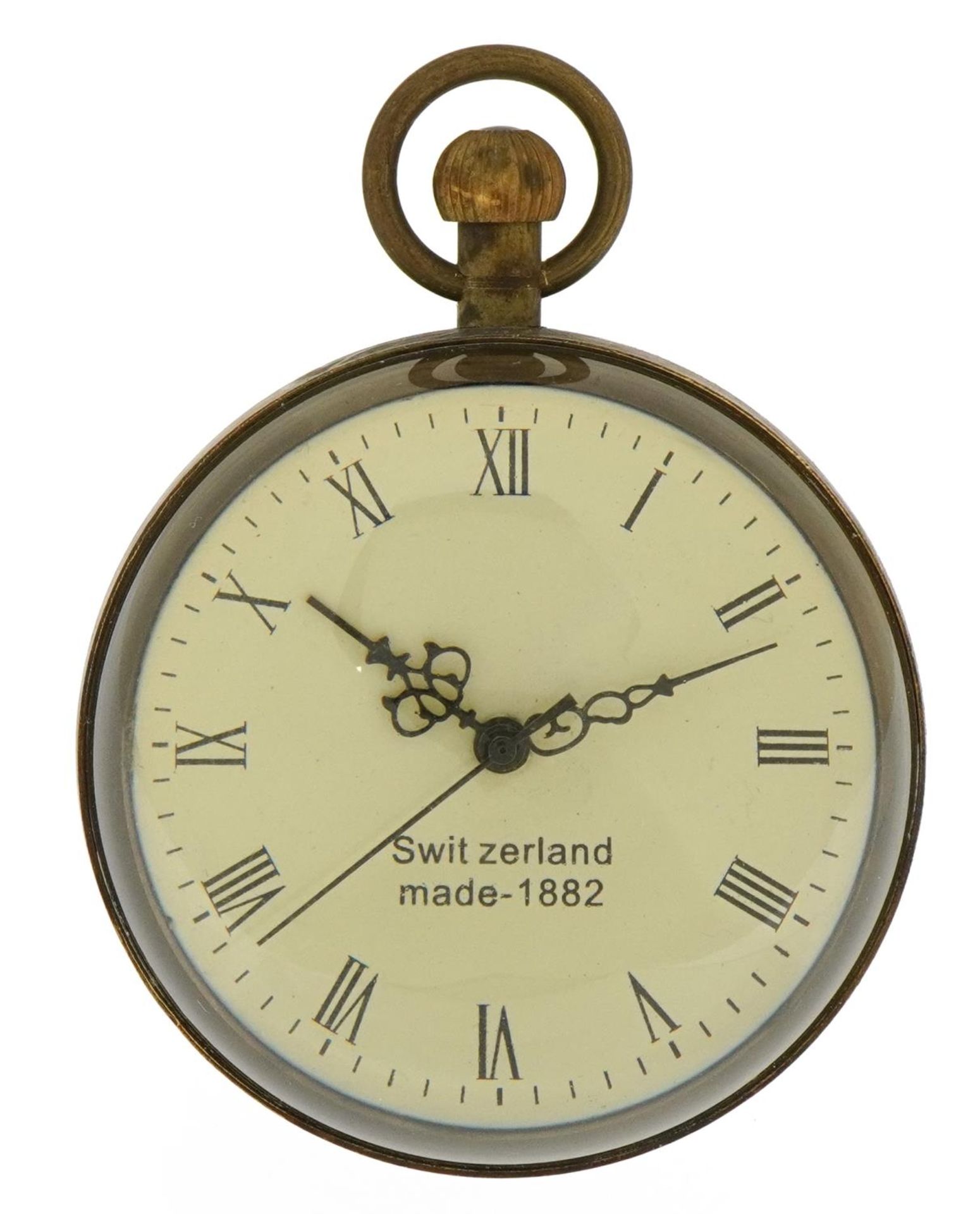 Globular brass desk clock, 6.5cm high