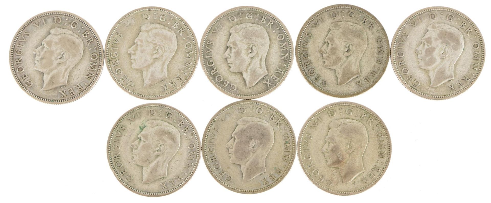 Eight George VI two shillings, 1938 - 1945, 89.3g - Image 2 of 2