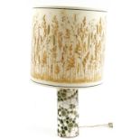Vintage mosaic table lamp with original dried grass design shade, 52cm high