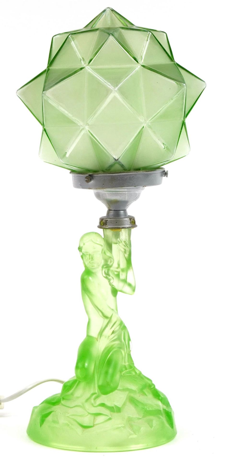 Walther & Sohne, German Art Deco green frosted glass table lamp with shade, 41cm high