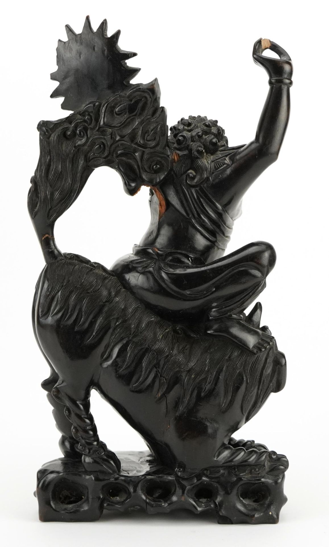 Chinese root carving of a mythical figure and animal, 39cm high - Image 2 of 3