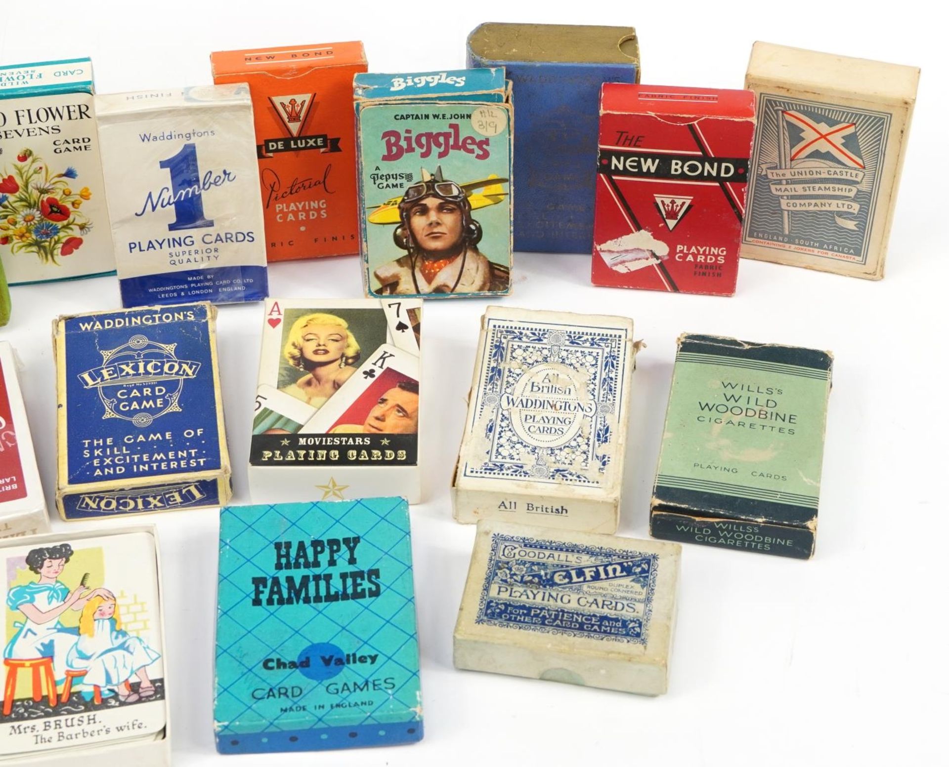 Twenty packets of vintage and later playing cards, some sealed, including Lexicon, Biggles and The - Image 3 of 3