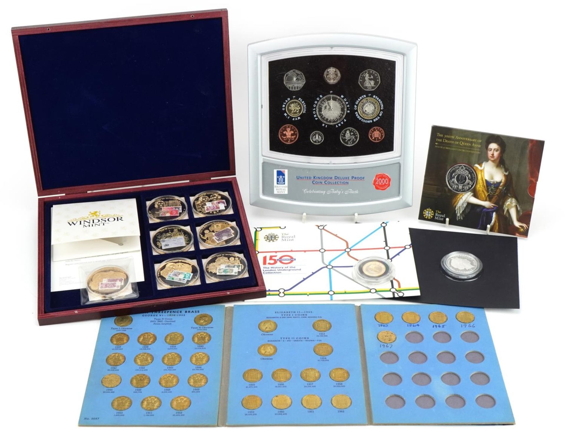 British coinage including Winsor Dynasty Princess silver proof five pound coin, 100th Anniversary of