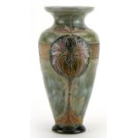 Eliza Simmons for Royal Doulton, Art Nouveau stoneware vase hand painted and incised with stylised