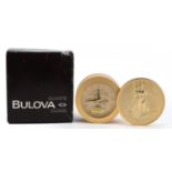 Bulova, American Liberty design clock with box, numbered 4RE 713, 8.5cm in diameter