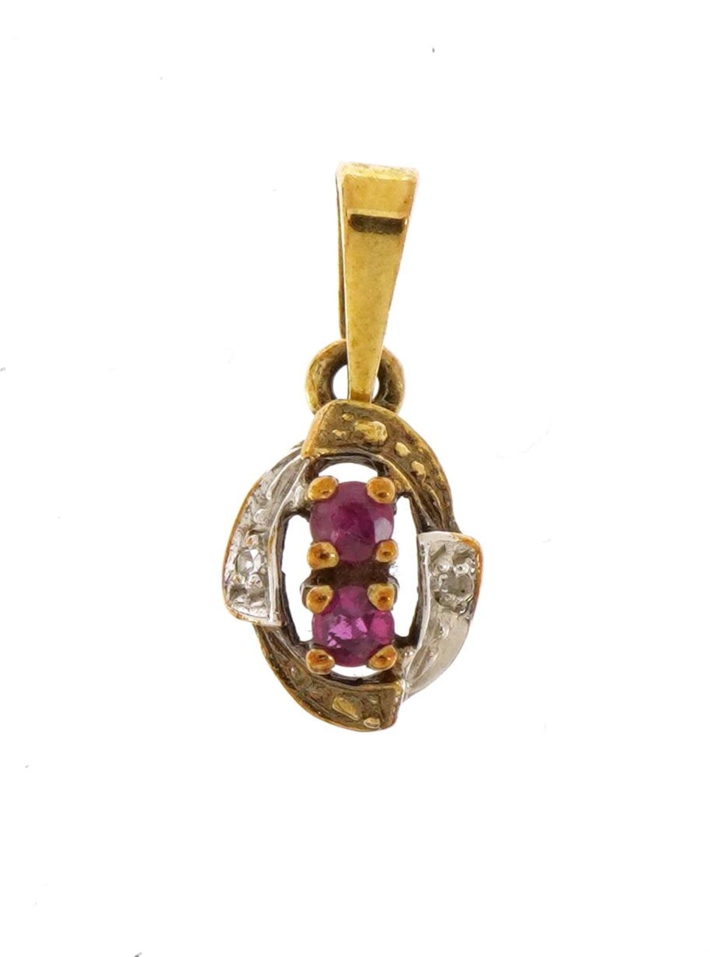 9ct gold ruby and diamond cluster pendant, 1.6cm high, 0.7g