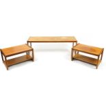 Nest of three mid century teak occasional tables, possibly Danish, the largest 42cm H x 134cm W x