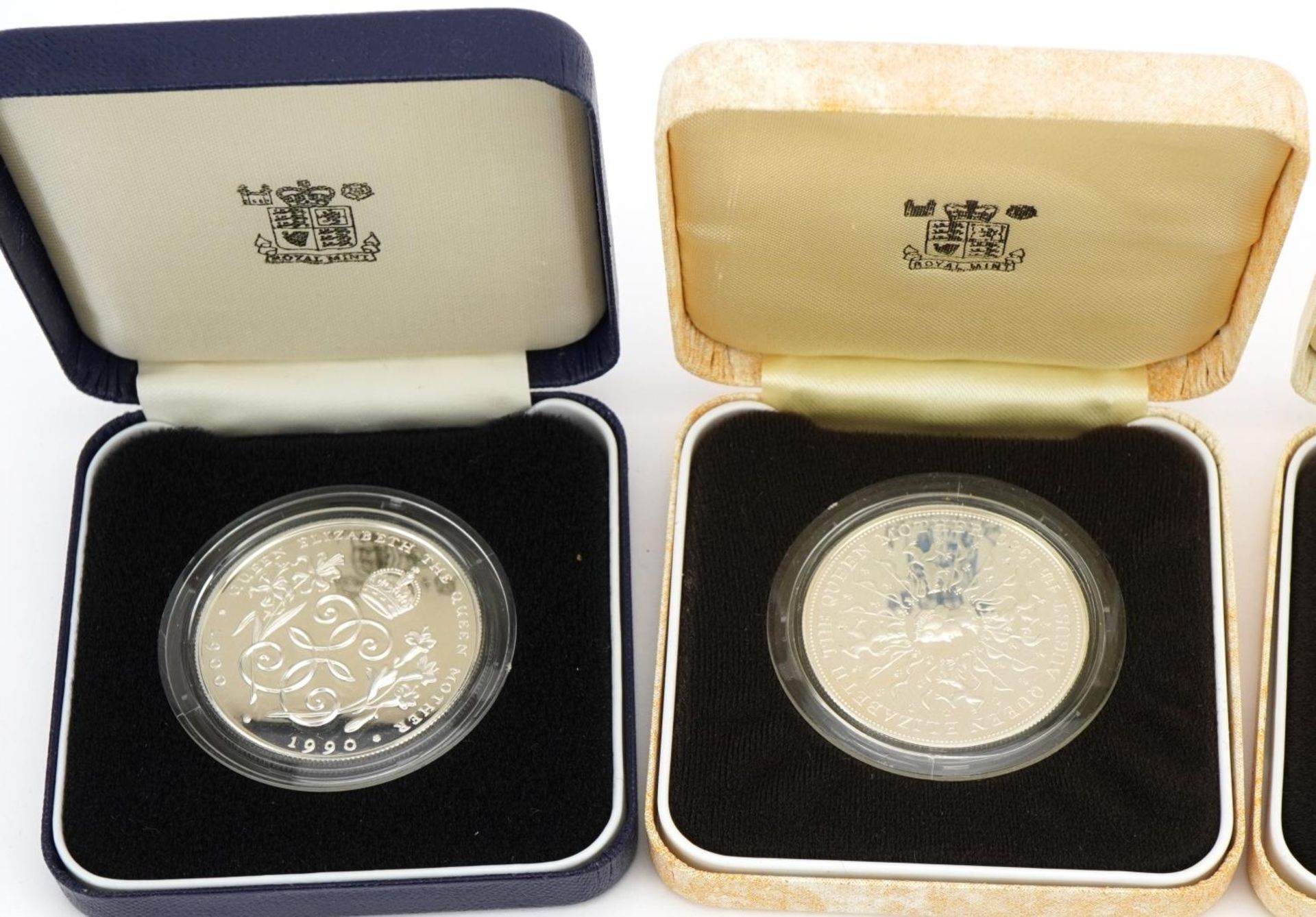 Four silver proof coins with fitted cases including Her Majesty Queen Elizabeth The Queen Mother - Image 2 of 4