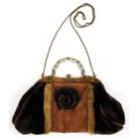 Faux tortoiseshell and simulated fur handbag with faux tortoiseshell and gilt metal mounts, 35cm