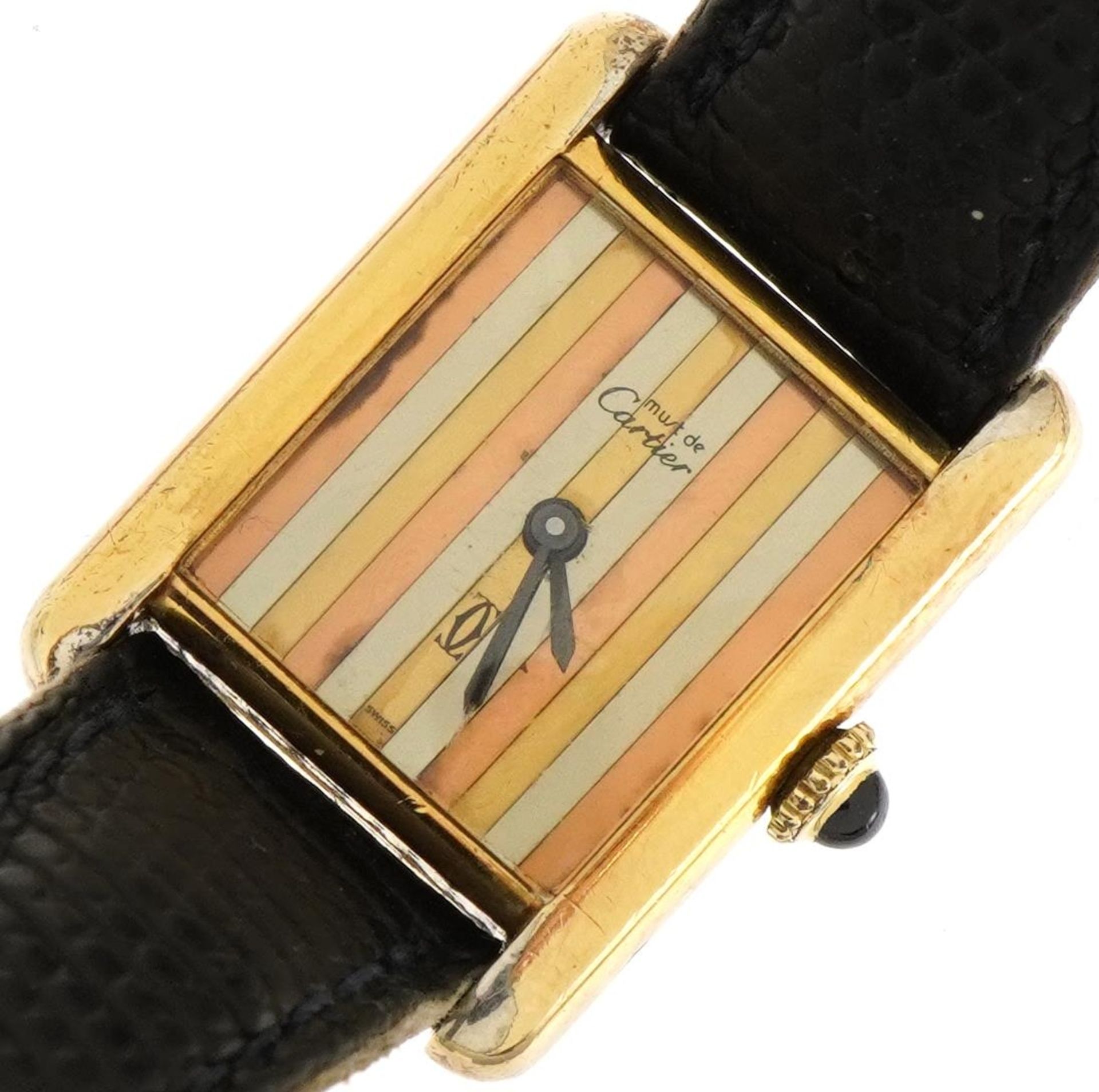 Cartier, vintage ladies Cartier Must De Cartier silver gilt wristwatch with certificate of origin