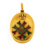 Victorian royal interest unmarked gold, enamel and turquoise set locket with entwined M M monogram