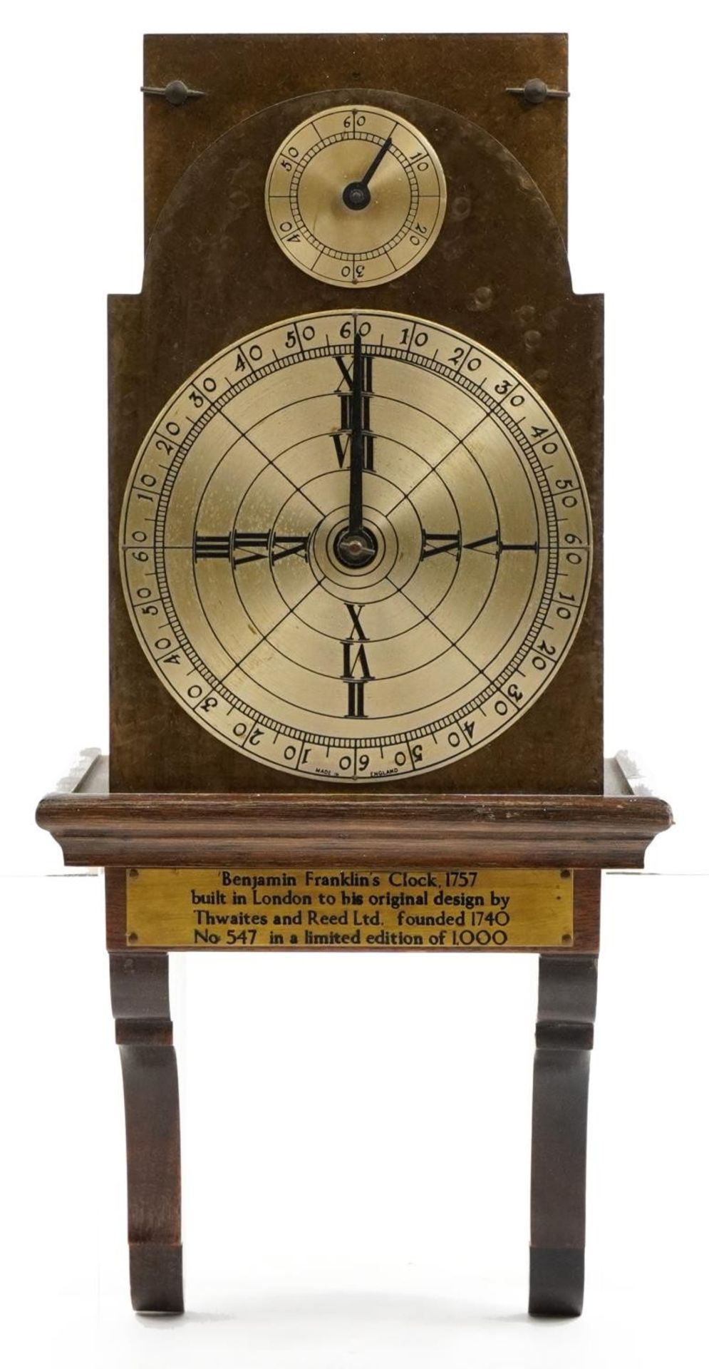 Replica model of Benjamin Franklin's wall clock built in London by Thwaites & Reed Ltd, limited - Image 3 of 7