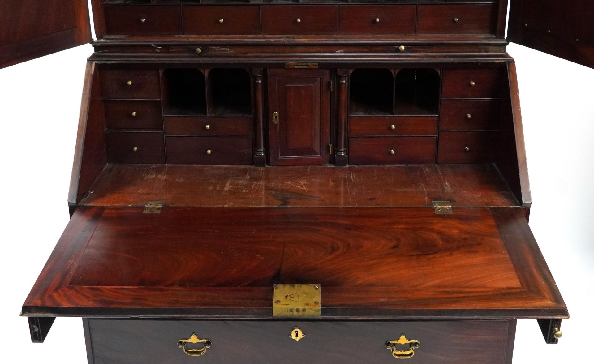 Antique hardwood bureau bookcase with fitted interior, possibly Chinese, 228cm H x 107cm W x 61cm D - Image 3 of 4