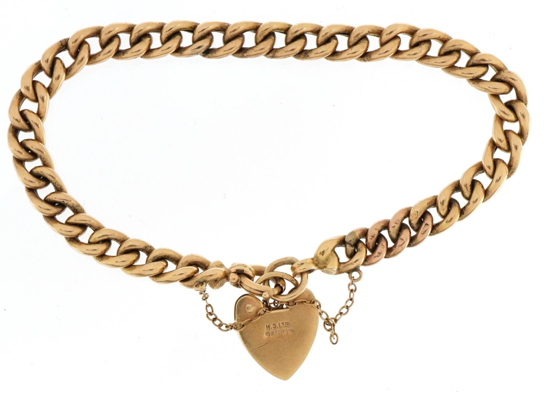 9ct gold bracelet with love heart padlock 15.8g - Image 2 of 3