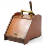 Victorian walnut coal scuttle with brass handle and coal shovel, 42cm deep