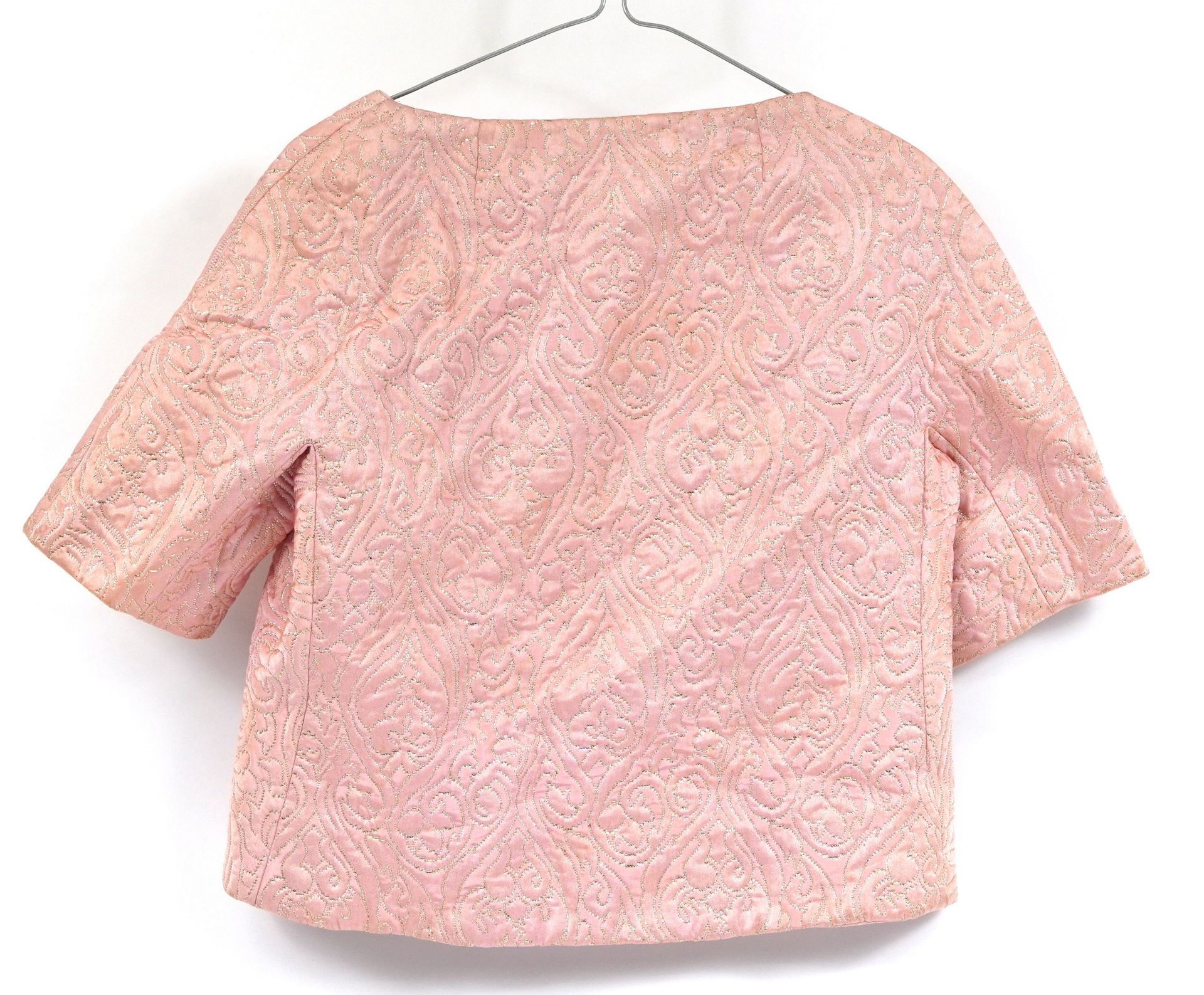 Pink silk Frank Usher ladies' short jacket with gold braiding, size 38 - Image 2 of 3