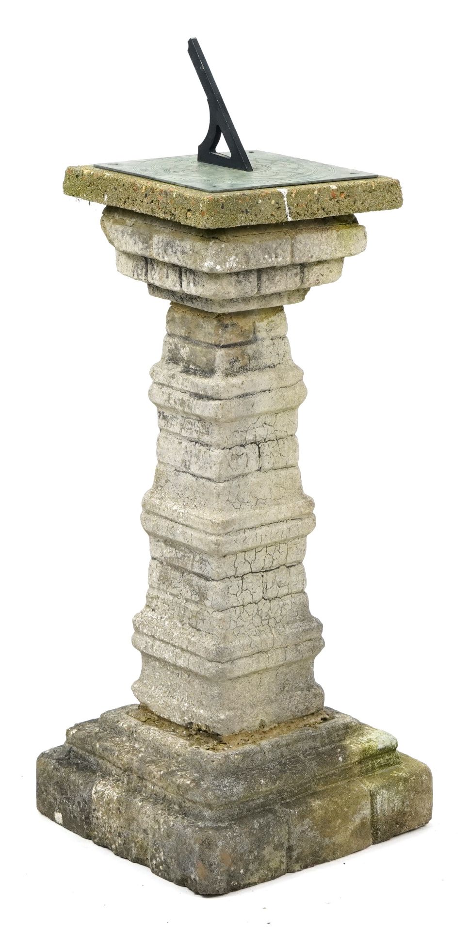 Garden stoneware column sundial, 85cm high