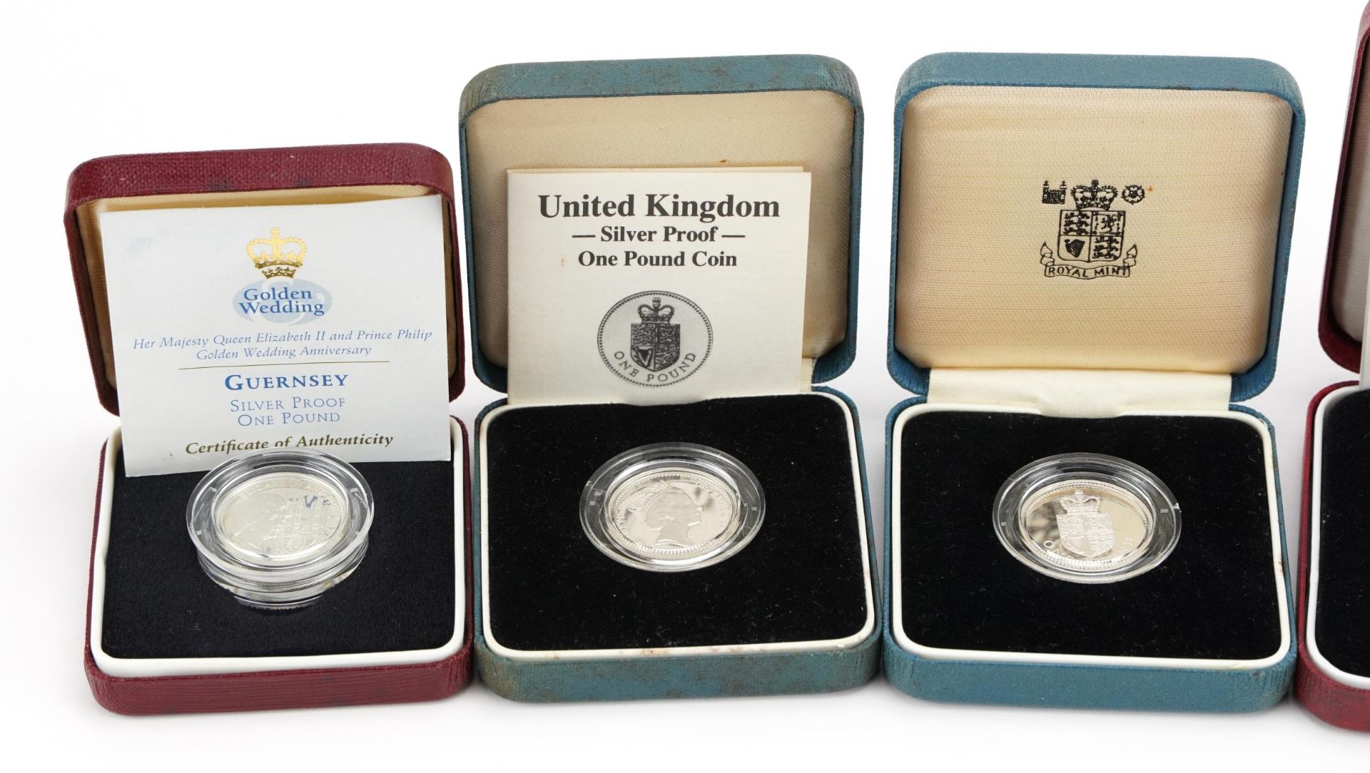 Six silver proof coins with fitted cases including D Day commemorative fifty pence coin and United - Image 2 of 4