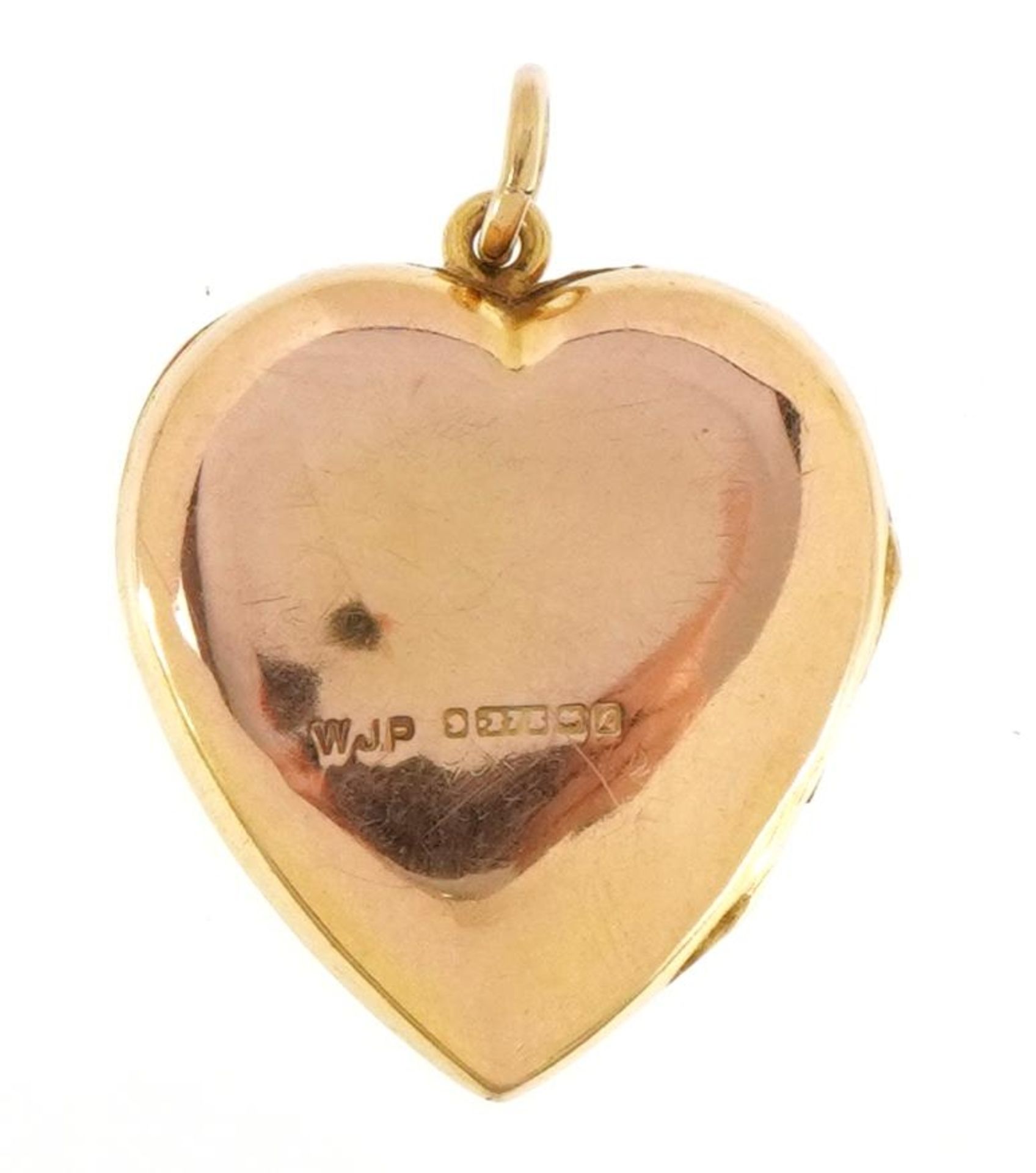 9ct gold love heart locket engraved with flowers and a bird, 2.2cm high, 2.5g - Bild 3 aus 4