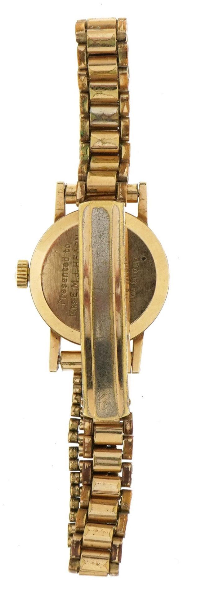 Omega, ladies 9ct gold wristwatch with strap, patent number 670799, the case 19mm in diameter, total - Image 3 of 6