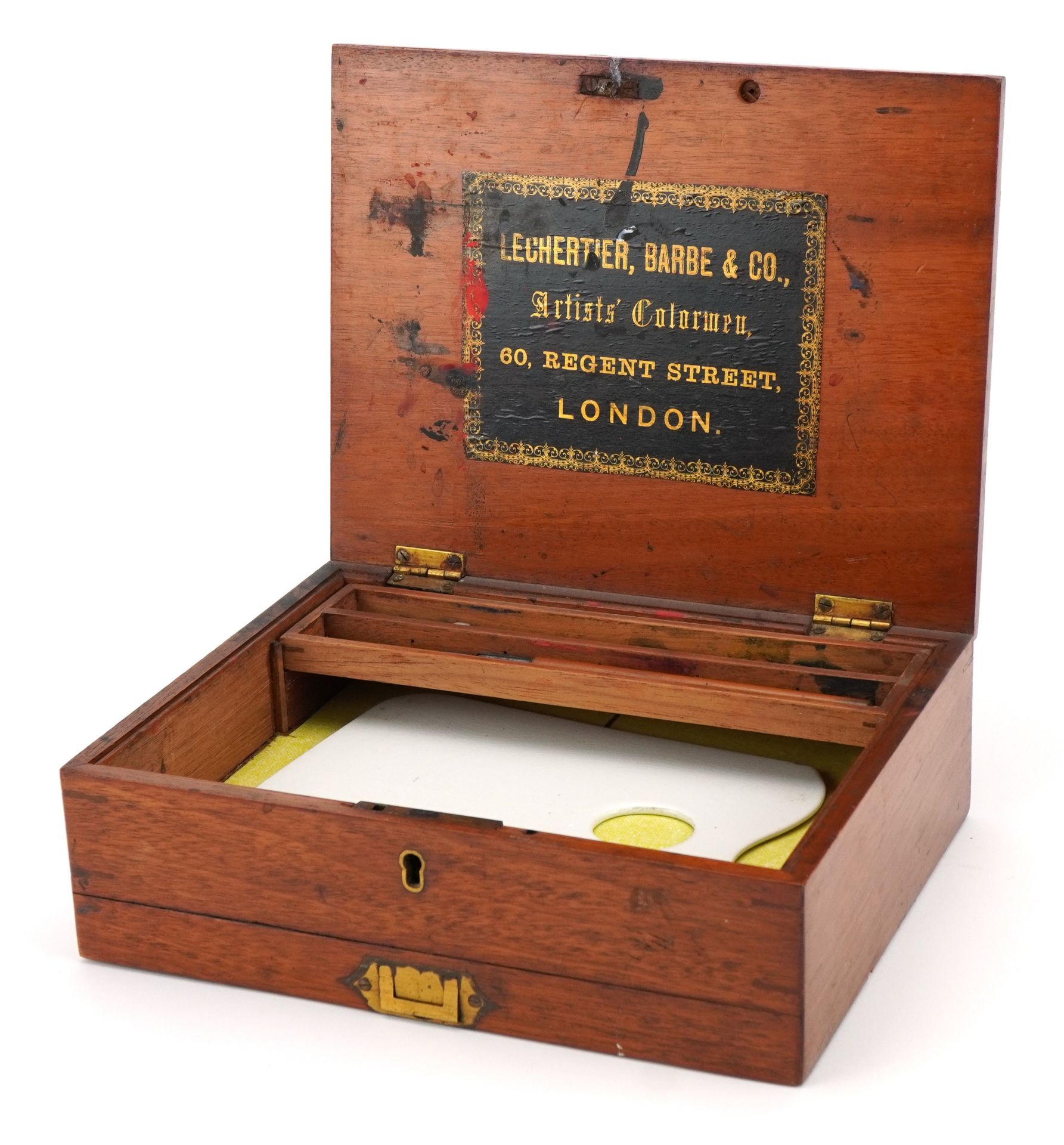 Victorian mahogany artist's box with ebony stringing with ceramic palette board, Lechertier - Bild 2 aus 4