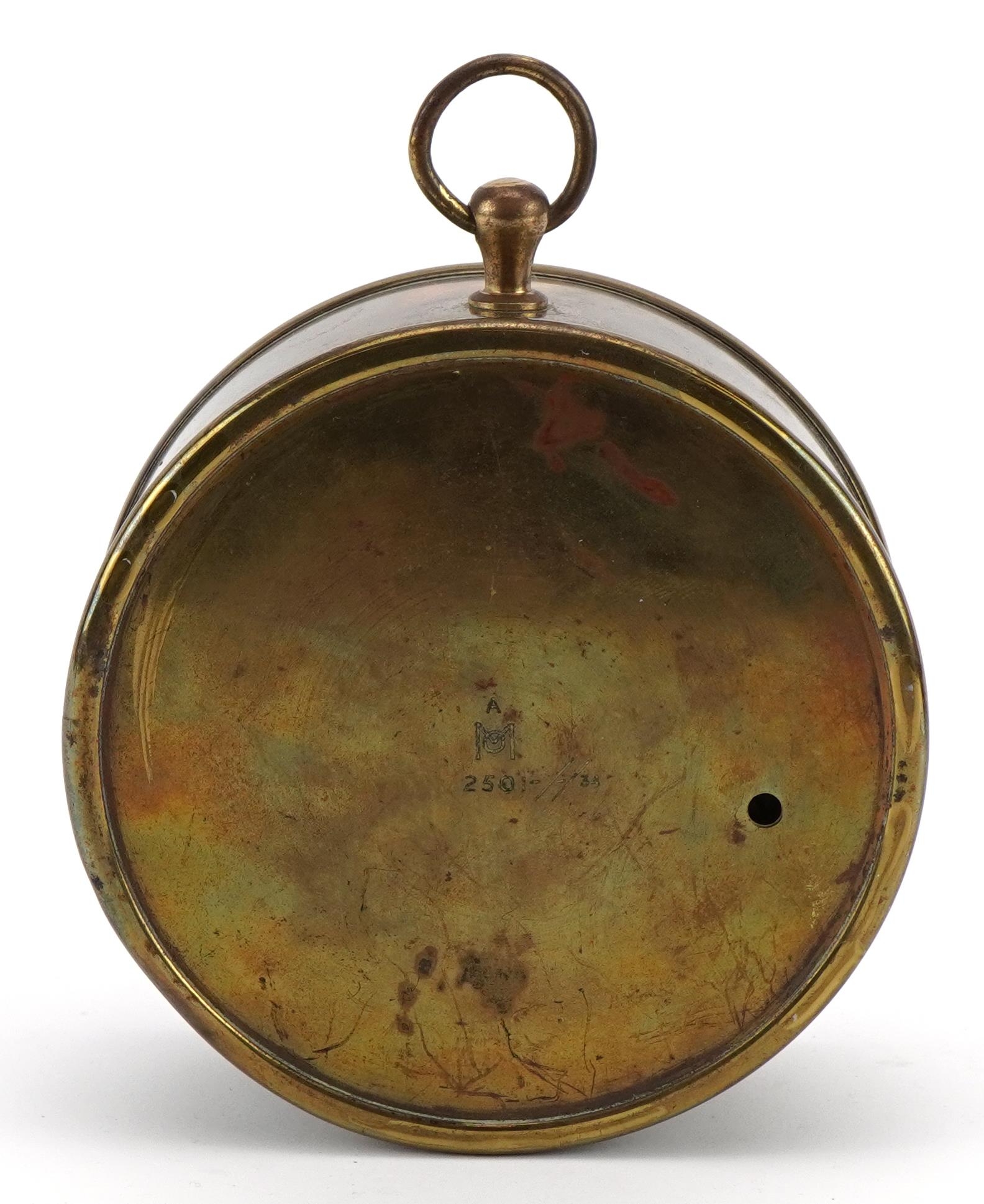 Negretti & Zambra of London, brass cased wall hanging compensated barometer housed in an oak case - Image 5 of 7