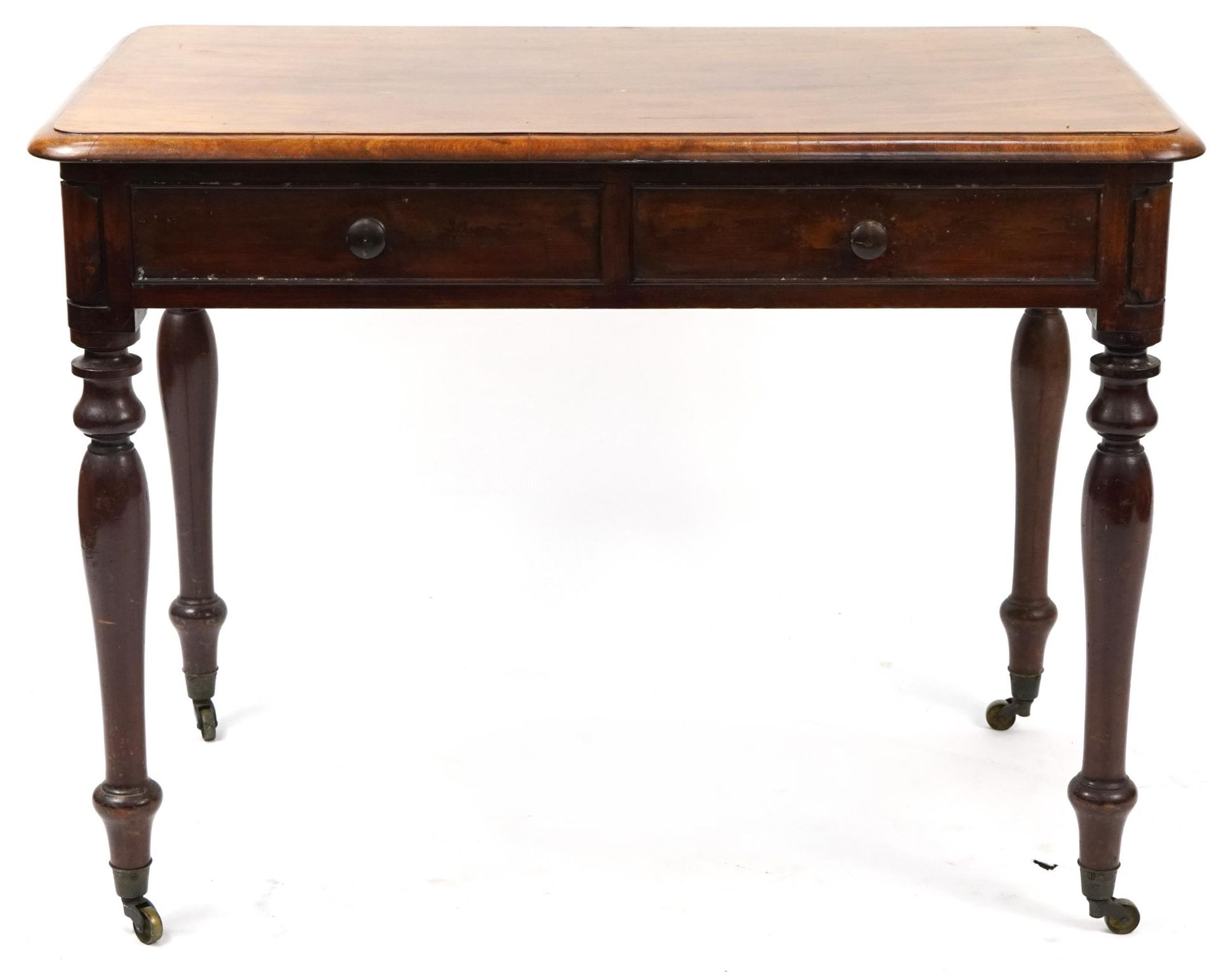 Victorian mahogany side table with two frieze drawers, 73cm H x 96cm W x 55cm D - Bild 3 aus 3