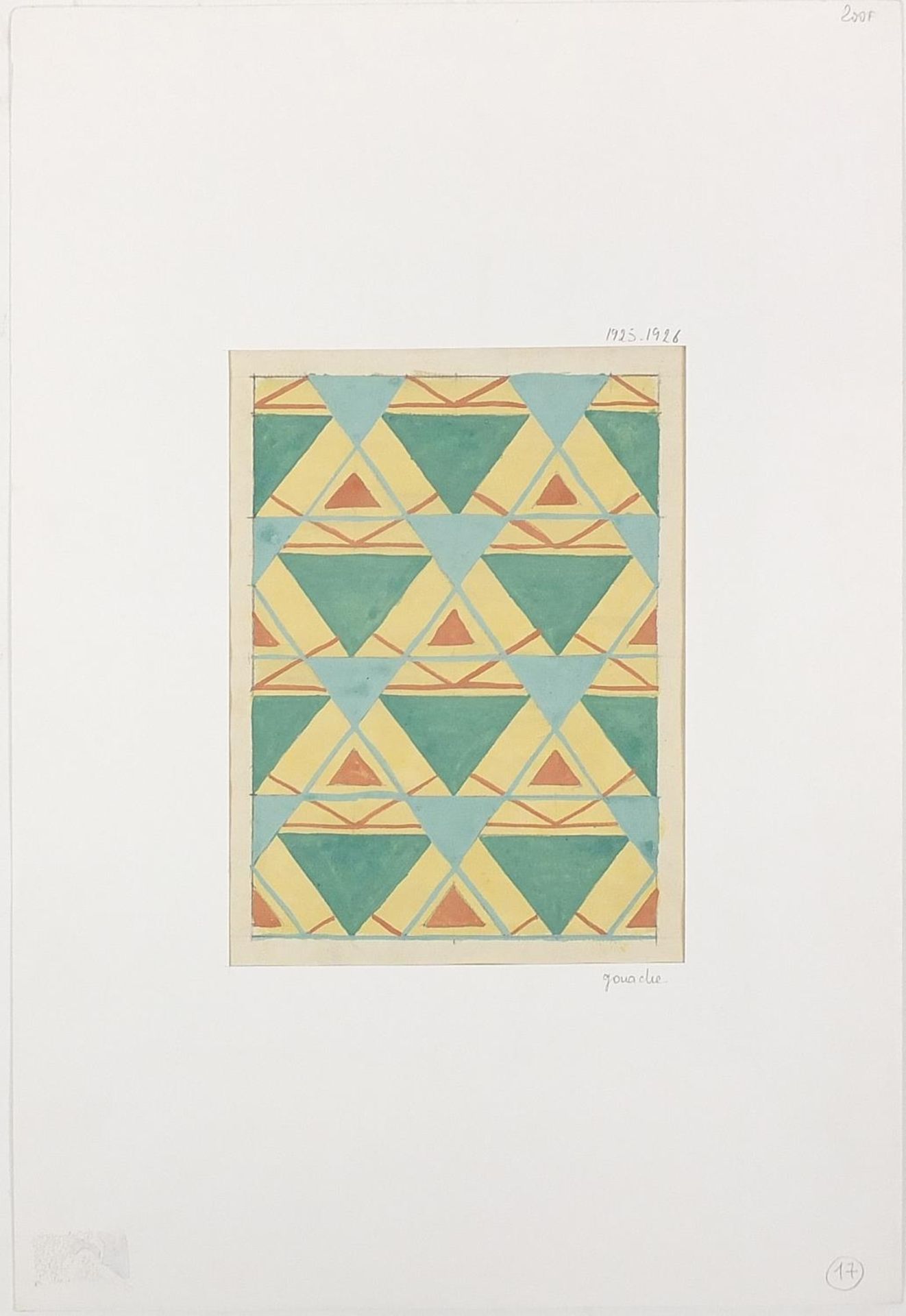 Abstract composition, geometric shapes, three Art Deco gouache on cards, each mounted, unframed, the - Image 11 of 12