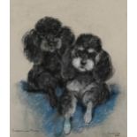 Marjorie Cox 1968 - Portrait of two Poodles called Susan & Ping, signed pastel, mounted, framed