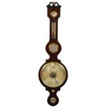 Zuccuni Co, rosewood barometer with broken swan neck pediment, 110cm high