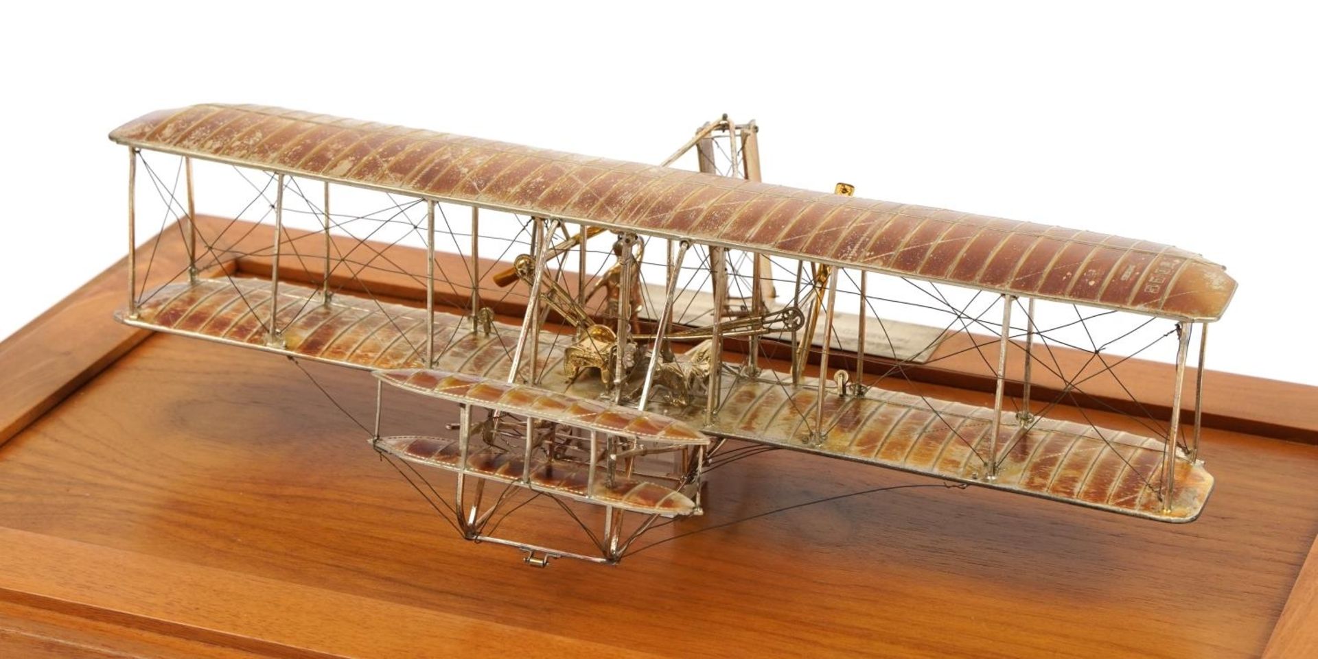 Sterling silver model of The Wright Brothers Flyer housed in a display case, the plaque engraved A - Image 5 of 6