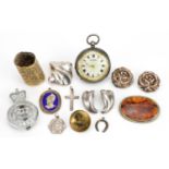 Antique and later jewellery and objects including R Samuel silver open face pocket watch with