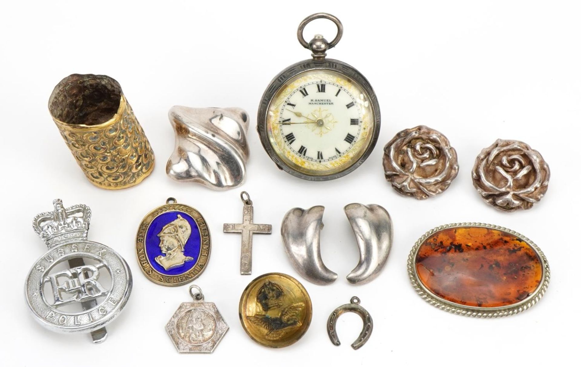 Antique and later jewellery and objects including R Samuel silver open face pocket watch with