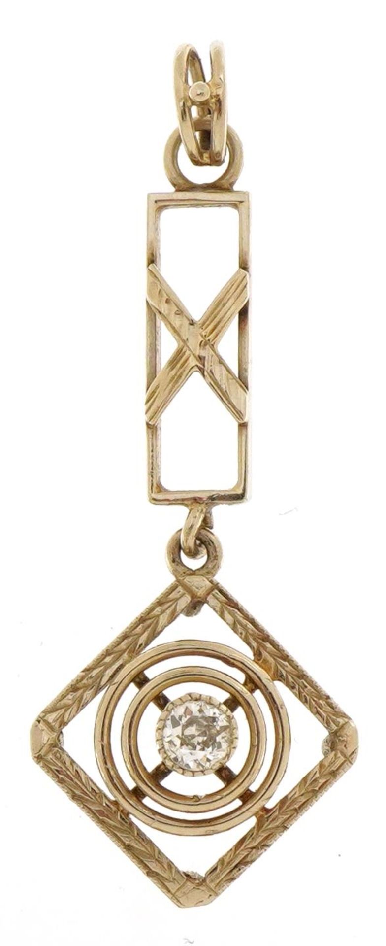 9ct white gold drop pendant set with a diamond, 3.2cm high, 1.1g