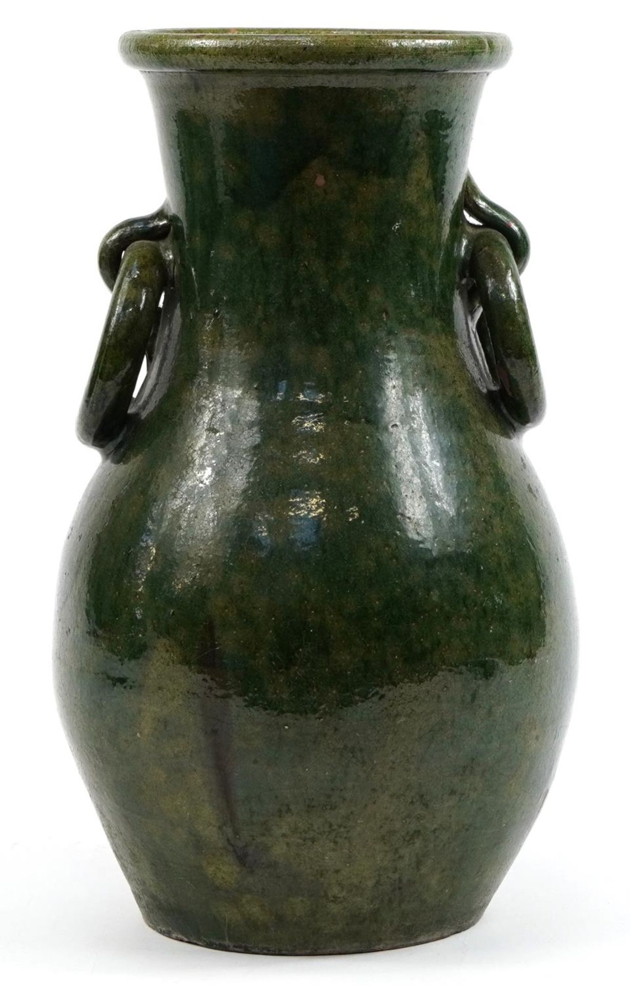 Large green glazed pot with ring turned handles, 45cm high - Bild 2 aus 4