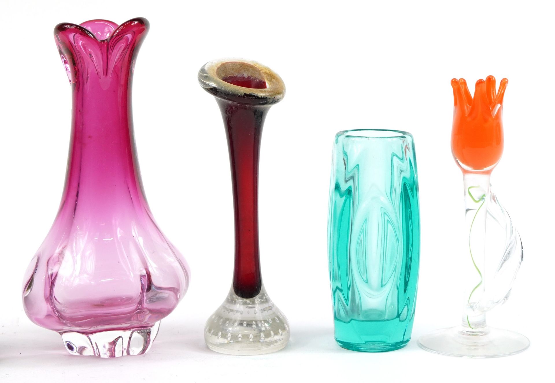 Retro glassware including signed Swedish Strombergshyttan studio glass candlestick, the largest 23cm - Image 3 of 3