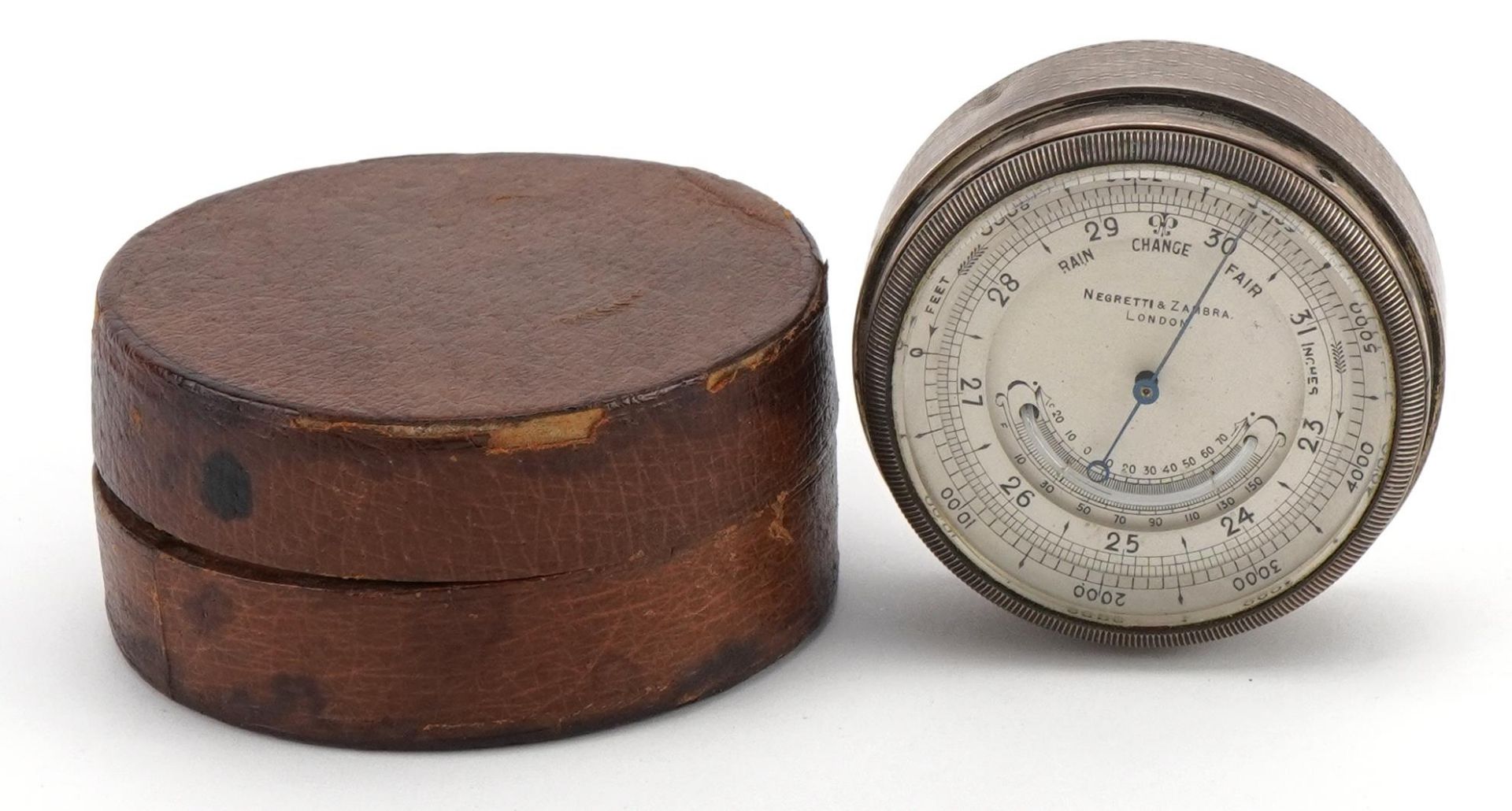Negretti & Zambra of London, silver cased travelling compensated barometer with silvered dial and - Image 2 of 4