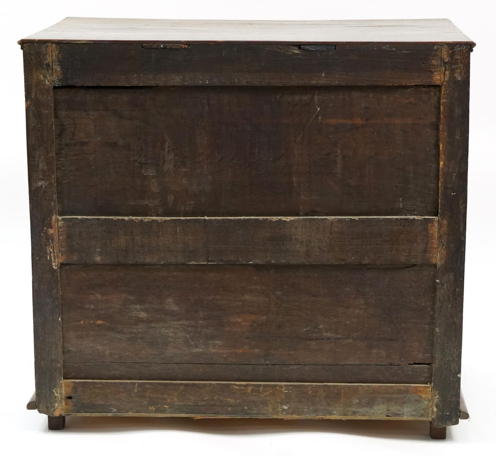 Jacobean oak four drawer chest with brass handles and bun feet, 81cm H x 87cm W x 54cm D - Bild 3 aus 4