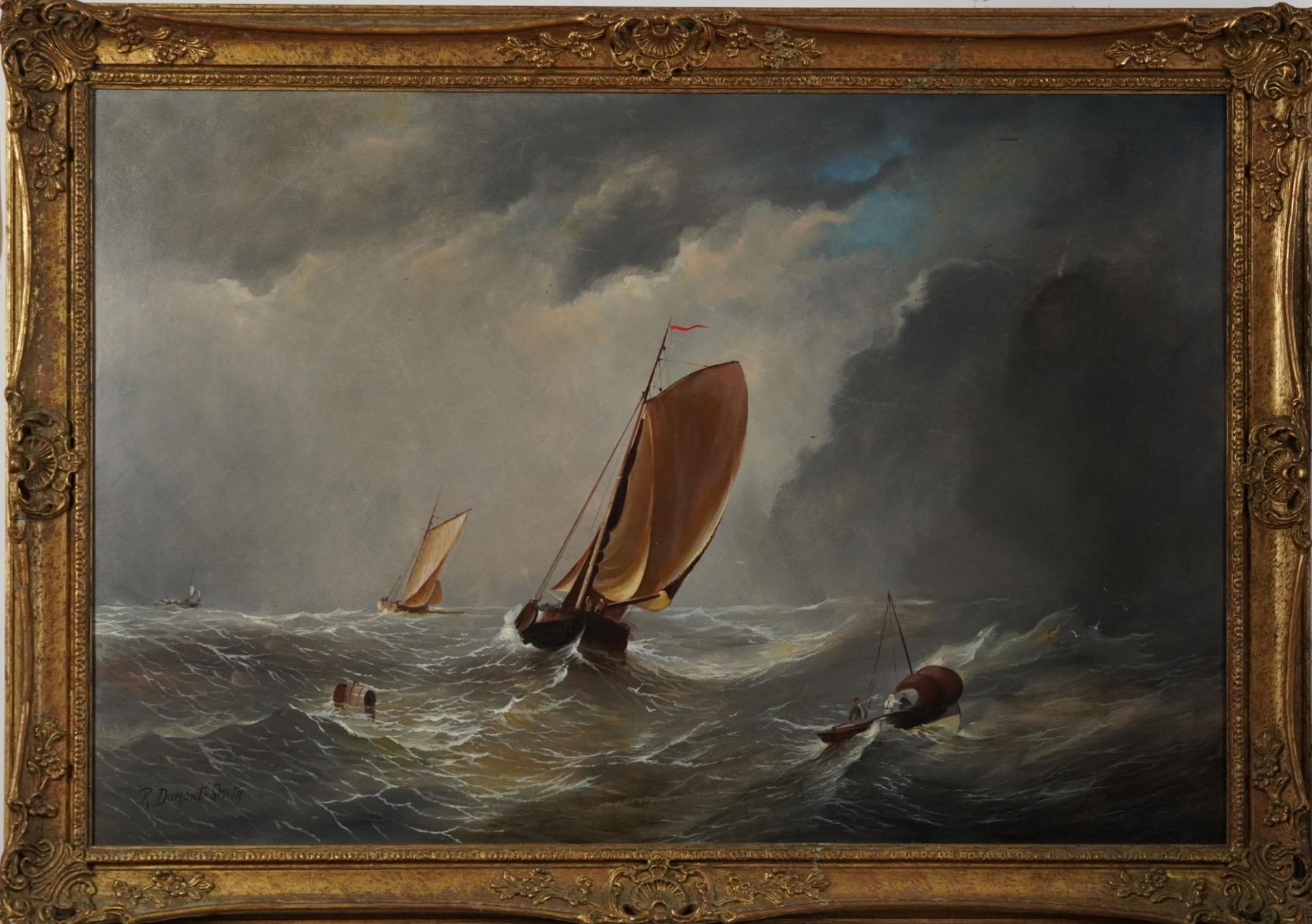 Robert Dumont Smith - Boats at sea with figures, maritime interest oil on board housed in an - Bild 2 aus 4