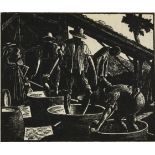 After Clare Leighton - Treading Grapes, woodcut print, inscribed verso The London Mercury 1929,