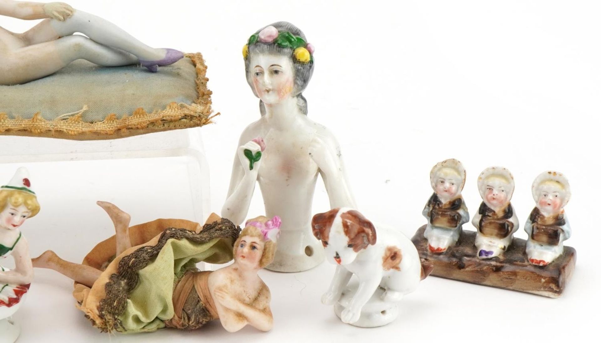 19th century and later porcelain including half pin dolls, the largest 11cm wide - Image 3 of 4