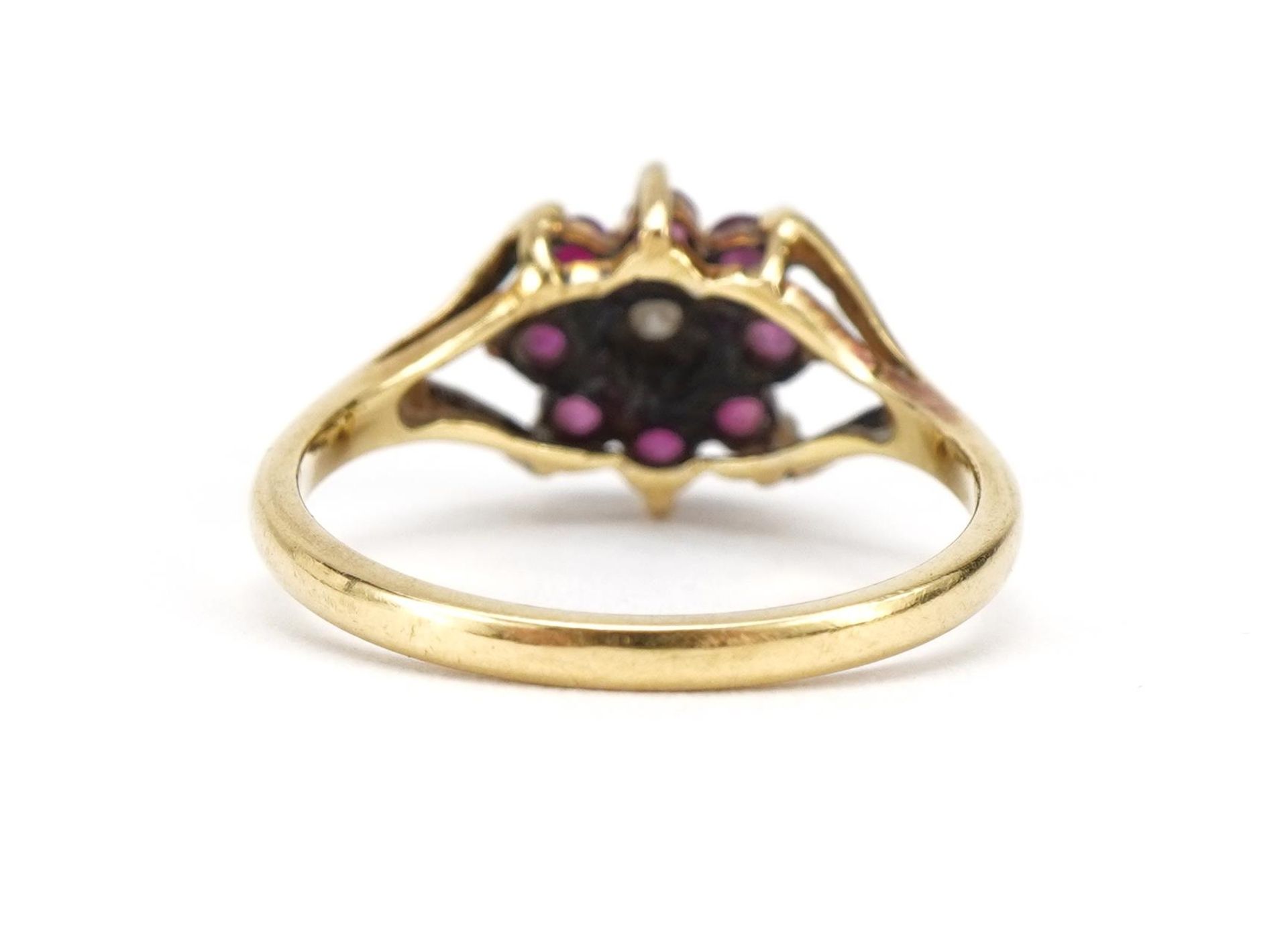 18ct gold diamond and ruby two tier flower head ring, size M, 2.9g - Image 2 of 4