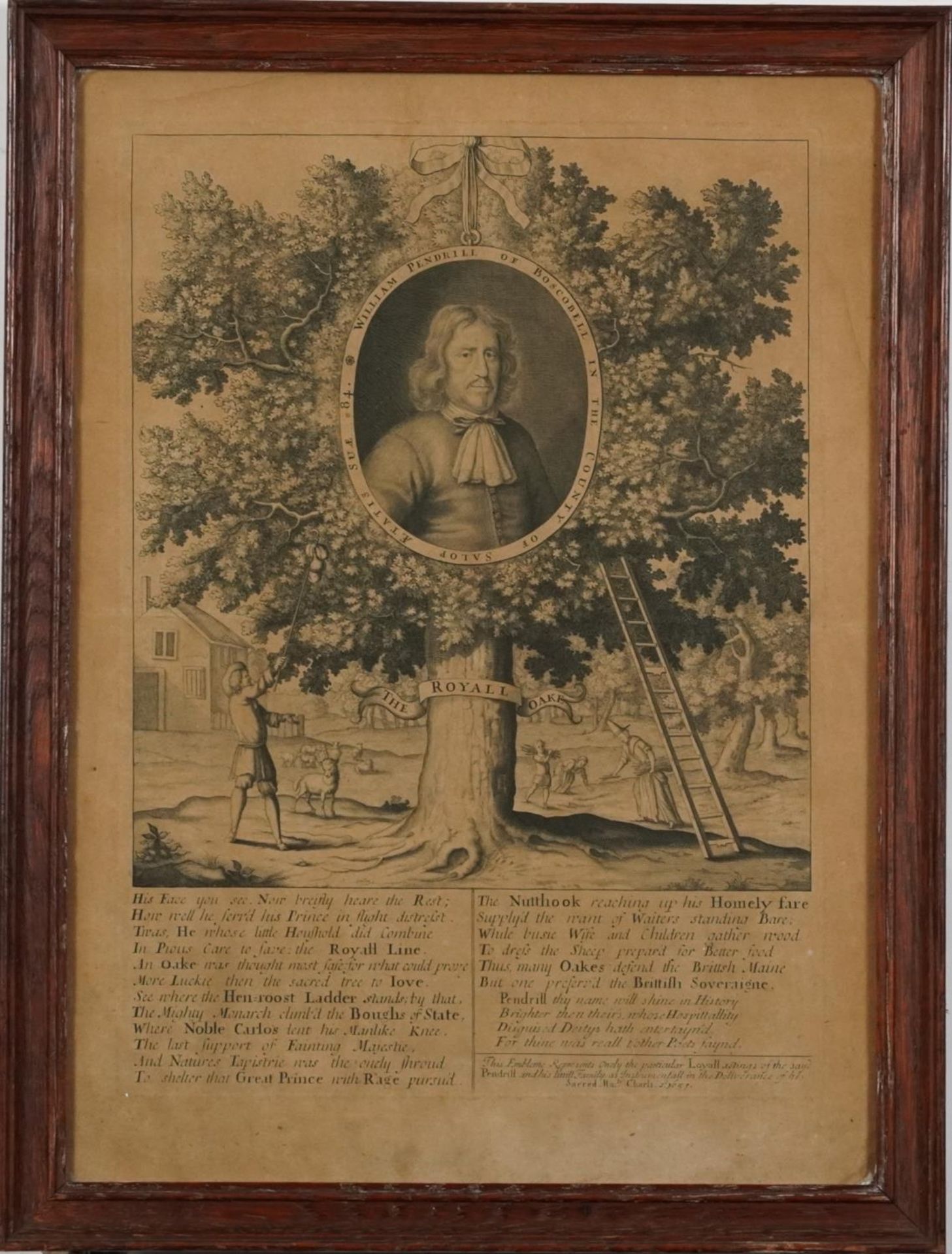 Charles II Concealed in The Royal Oak, antique print, framed and glazed, 39cm x 28.5cm excluding the - Bild 2 aus 3