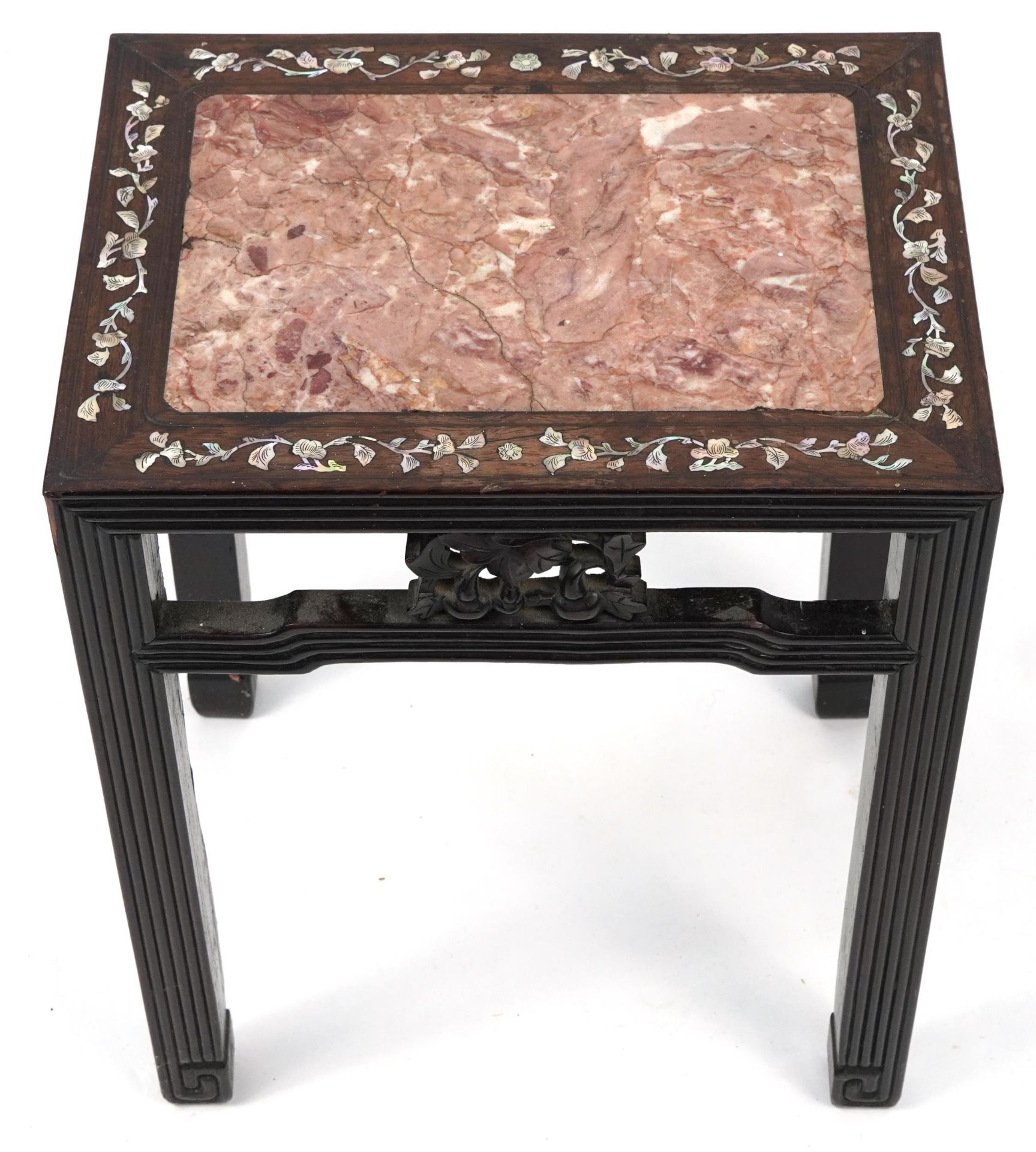 Chinese hardwood table with mother of pearl inlay and inset marble top, possibly Hongmu, 52cm H x - Bild 3 aus 5