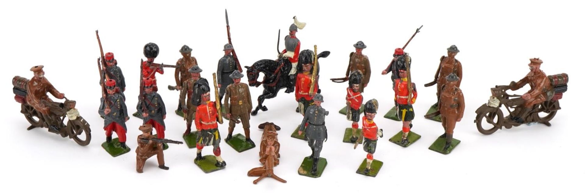 Group of hand painted lead military figures and soldiers including some Britains, the largest 7.