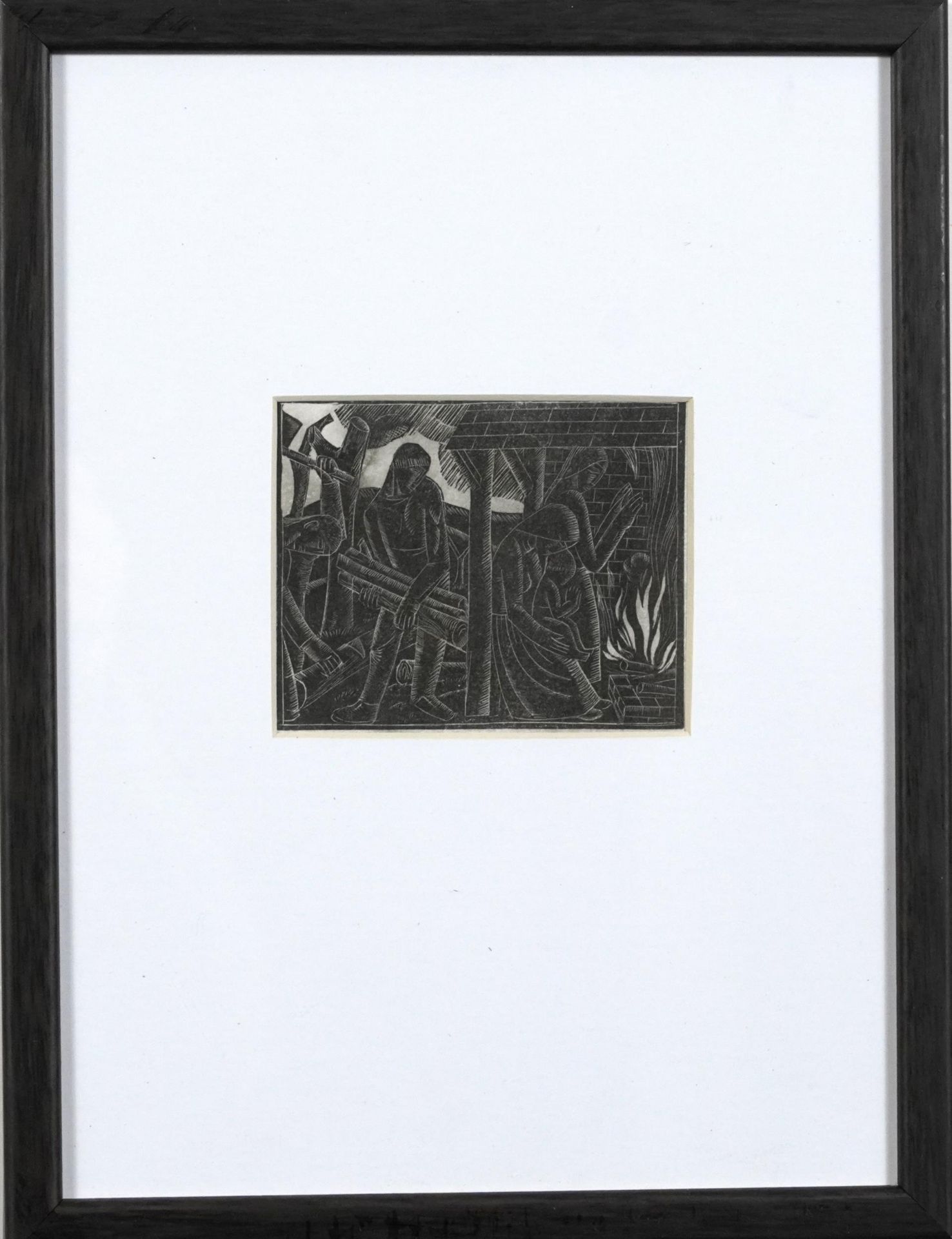 After David Jones - Family at the Hearth, wood engraving, inscribed verso, published by St Dominic's - Bild 2 aus 4