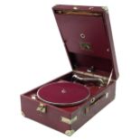 Vintage His Master's Voice portable gramophone, model 101, 15cm H x 28.5cm W x 41.5cm D