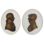 Pair of oval hand painted silhouettes of a lady and gentleman, the female inscribed Mrs Williams